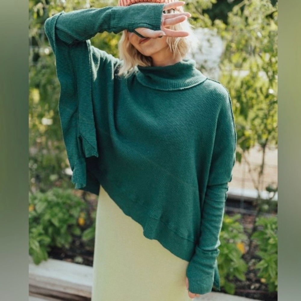Free People Moon Daisy Thermal Pullover sweater green